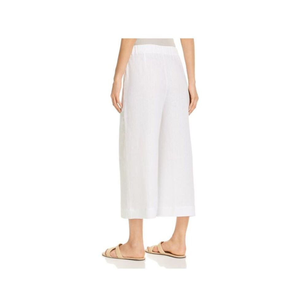 THREE DOTS Womens White Stretch Pocketed Cropped Pull On Style Wide Leg Pants 2 - Picture 2 of 2